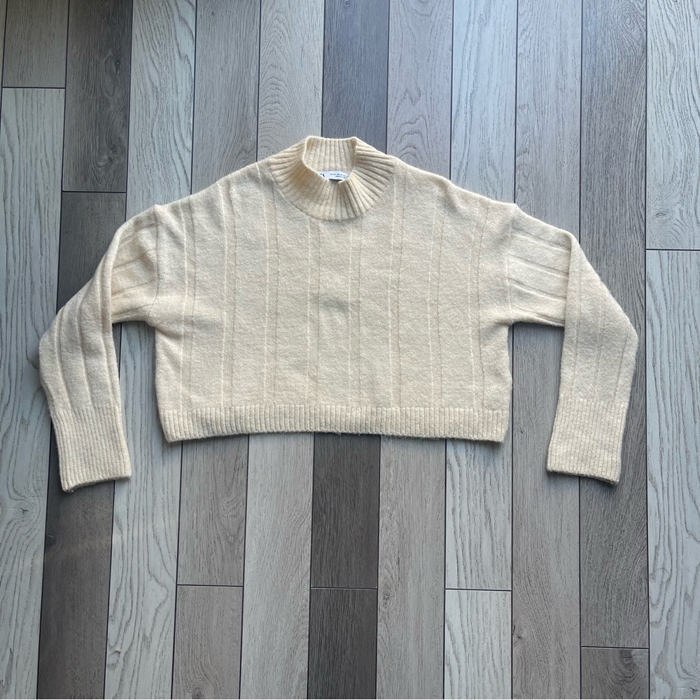 Zara Beige Ribbed Knit Top